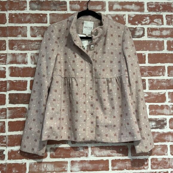Walter Pink Square Geo Print Wool Blend Cropped Coat Size 4 Small - Picture 1 of 9